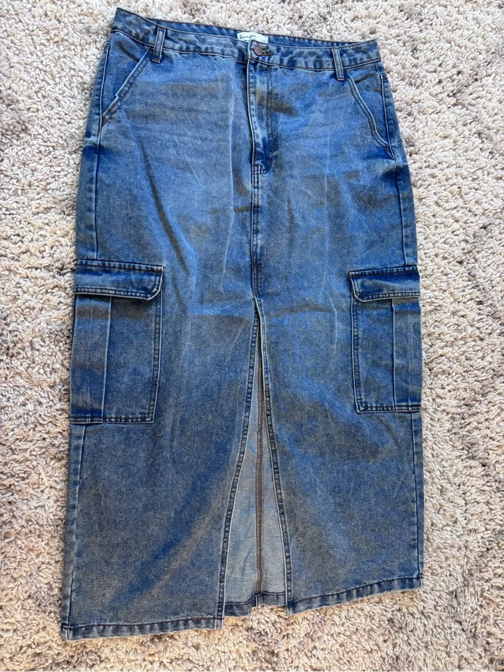 love, Fire Blue Denim Cargo Skirt